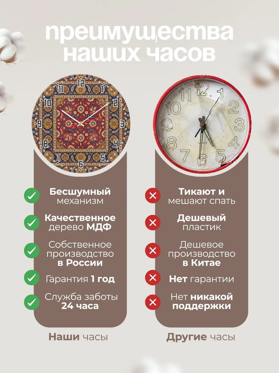 Часы настенные бесшумные Ковёр роспись Восток 33 см — фото 10