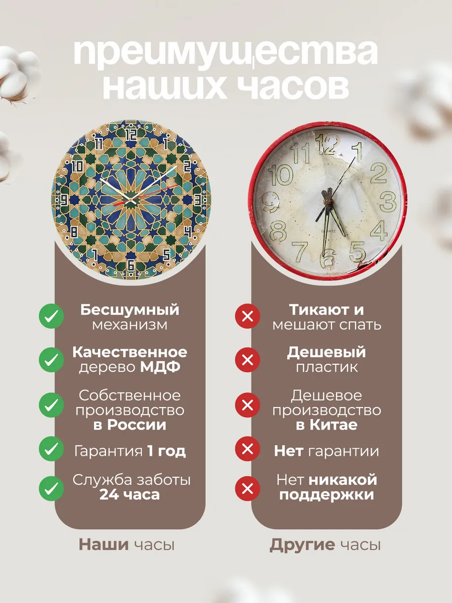 Часы настенные бесшумные Узор арка Восток 33 см — фото 10