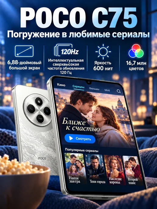 Смартфон Xiaomi Poco C75 8/256 ГБ, черный, фото 4