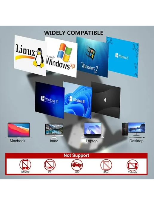 VIKEFON Внешний оптический привод USB3.0 2-в-1 CD DVD RW, 7-в-1 Type-C Портативный C, фото 5