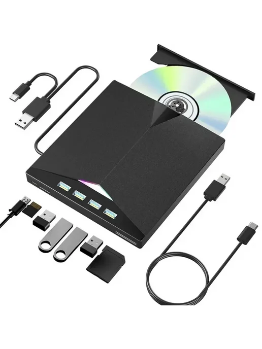 VIKEFON Внешний оптический привод USB3.0 2-в-1 CD DVD RW, 7-в-1 Type-C Портативный C, фото 7