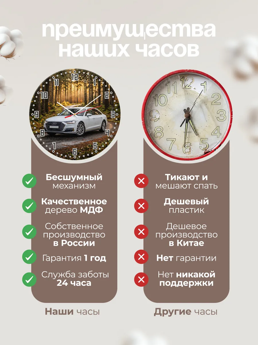 Часы настенные бесшумные Ауди A8 флагман 33 см — фото 10