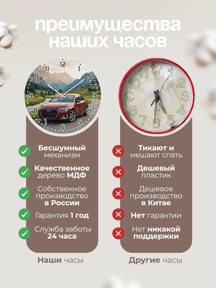 Часы настенные бесшумные Ауди A4 седан 33 см — фото 10