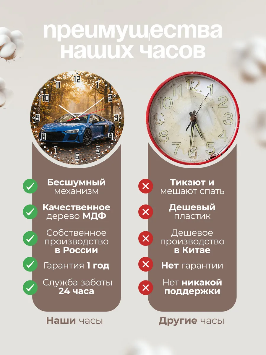 Часы настенные бесшумные Ауди R8 суперкар 33 см — фото 10