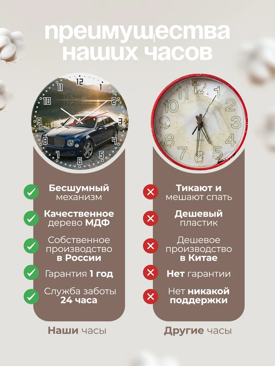 Часы настенные бесшумные Бентли Мульсан 33 см — фото 10