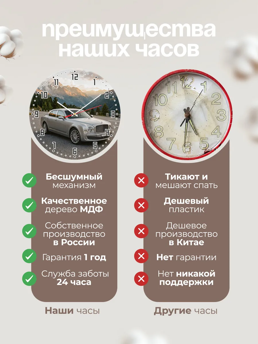 Часы настенные бесшумные Бентли Флаинг Спур 33 см — фото 10