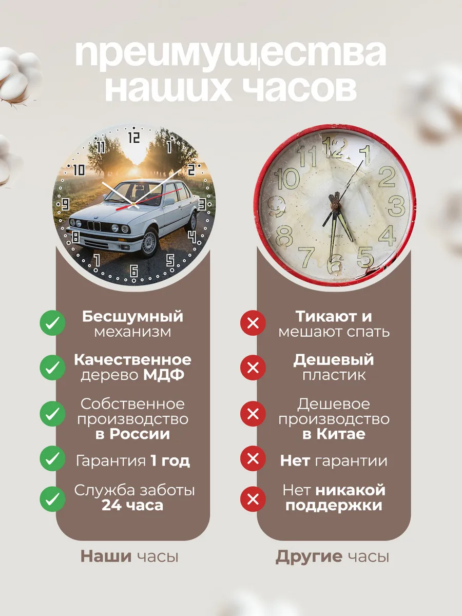 Часы настенные бесшумные БМВ E30 тройка 33 см — фото 10