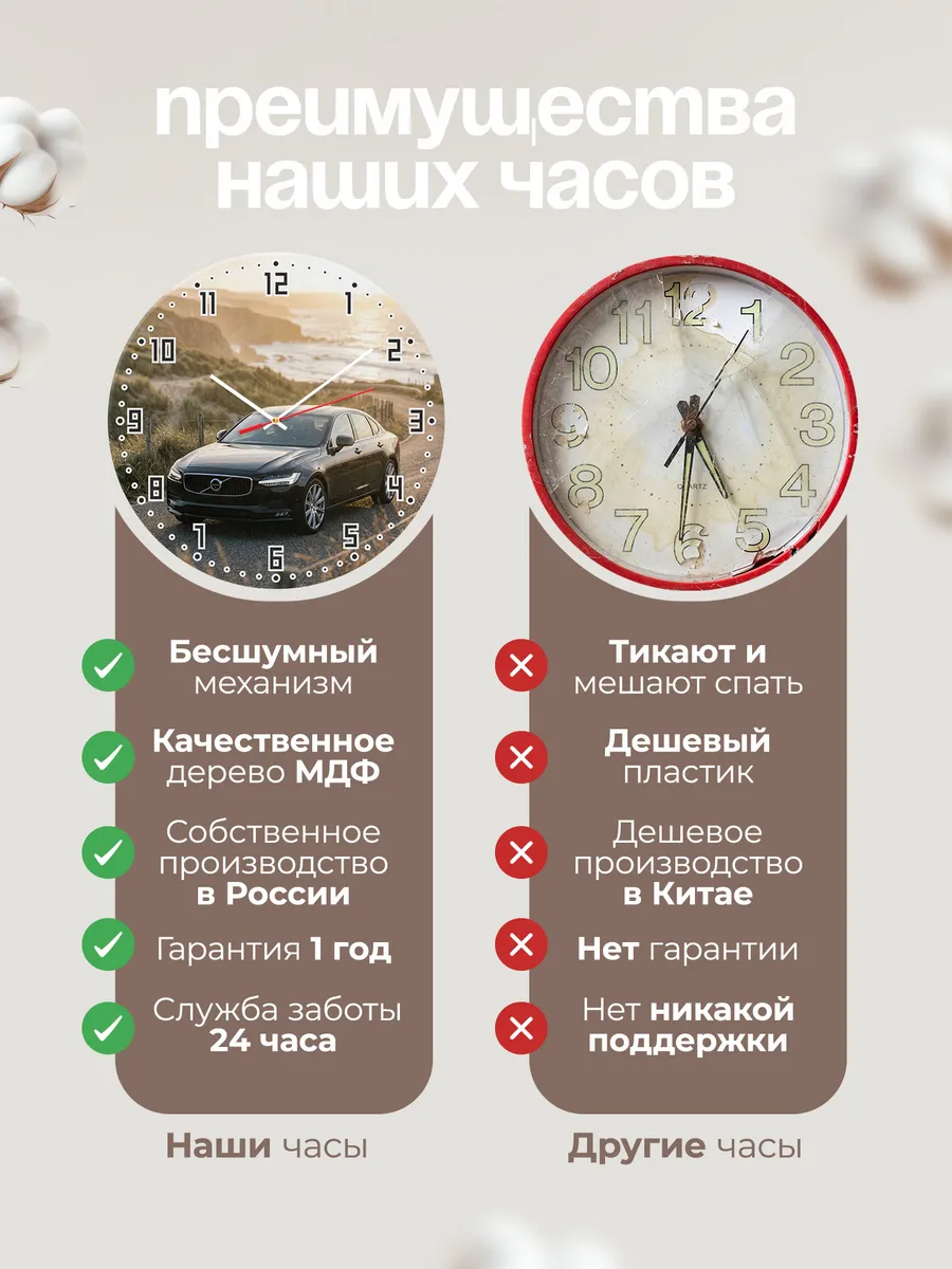 Часы настенные бесшумные Вольво S90 седан 33 см — фото 10