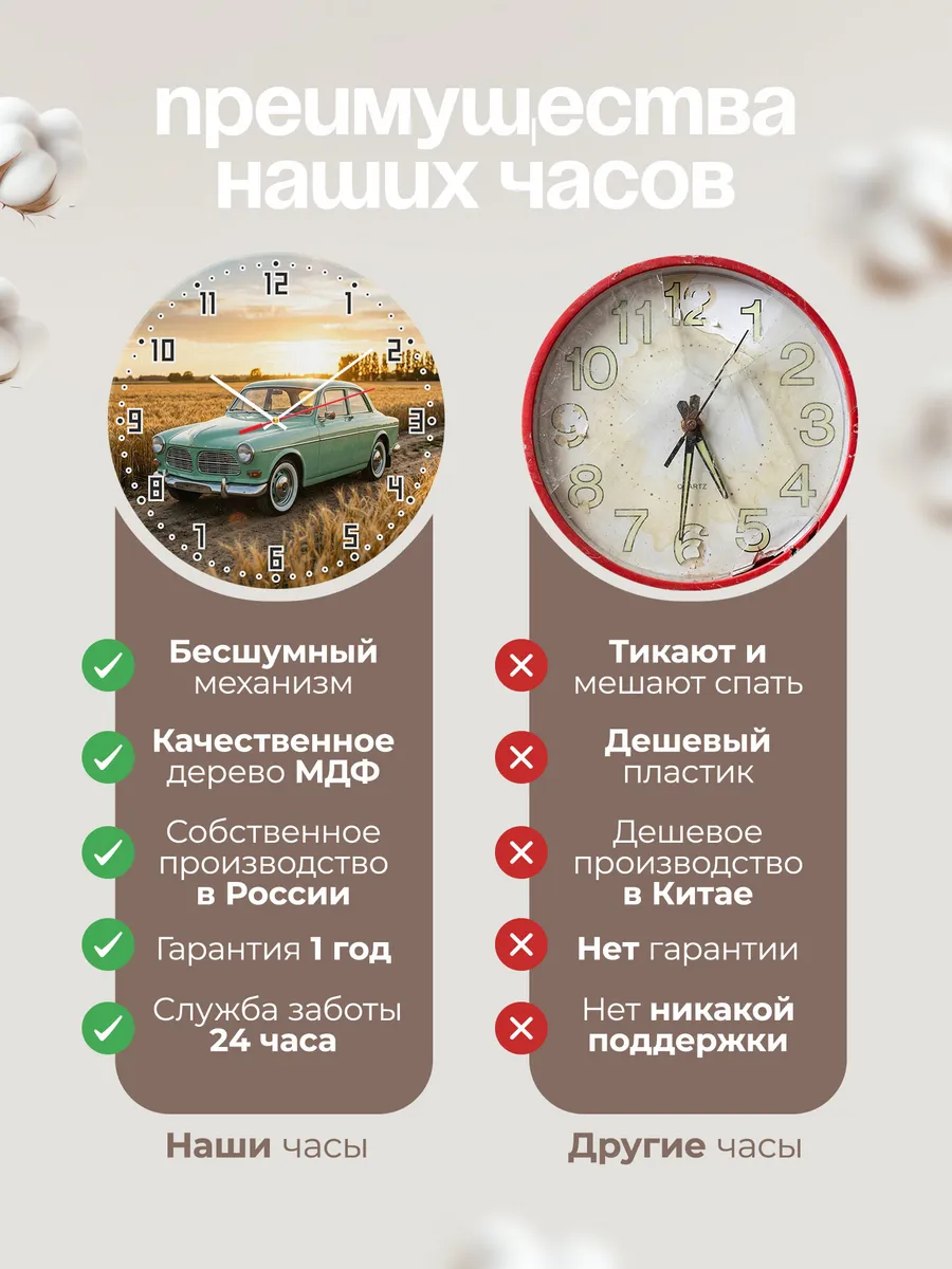 Часы настенные бесшумные Вольво Амазон ретро 33 см — фото 10