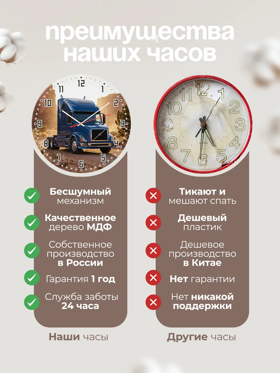 Часы настенные бесшумные Вольво FH грузовик 33 см — фото 10