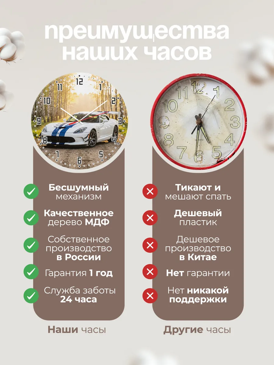 Часы настенные бесшумные Додж Вайпер ACR 33 см — фото 10