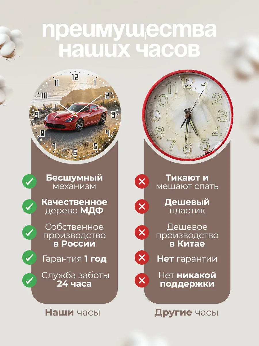 Часы настенные бесшумные Додж Вайпер 33 см — фото 10