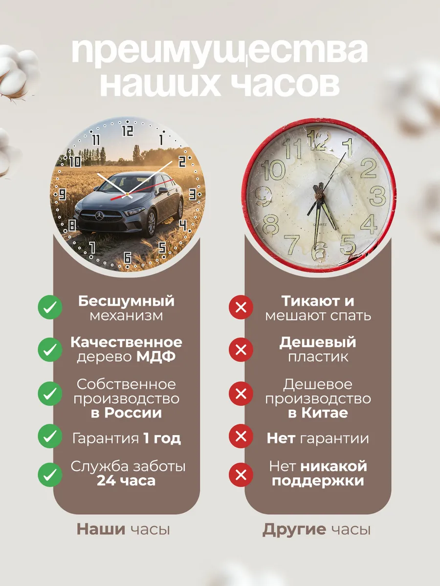 Часы настенные бесшумные Мерседес C класс 33 см — фото 10