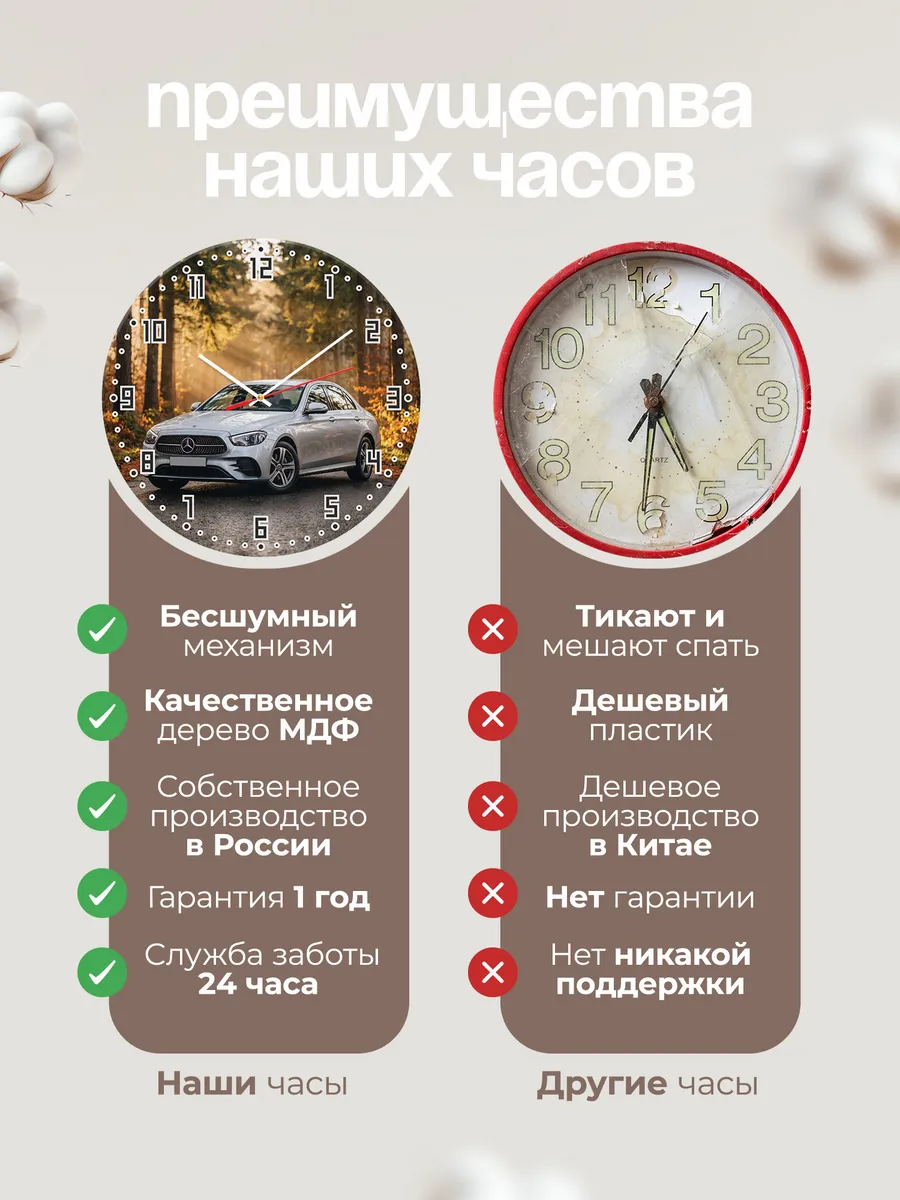 Часы настенные бесшумные Мерседес E класс 33 см — фото 10
