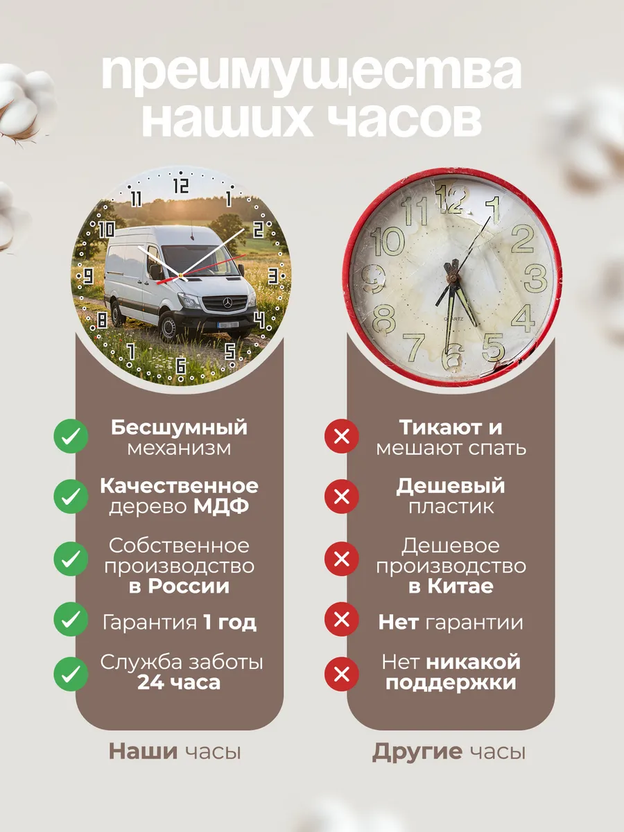 Часы настенные бесшумные Мерседес Спринтер 33 см — фото 10