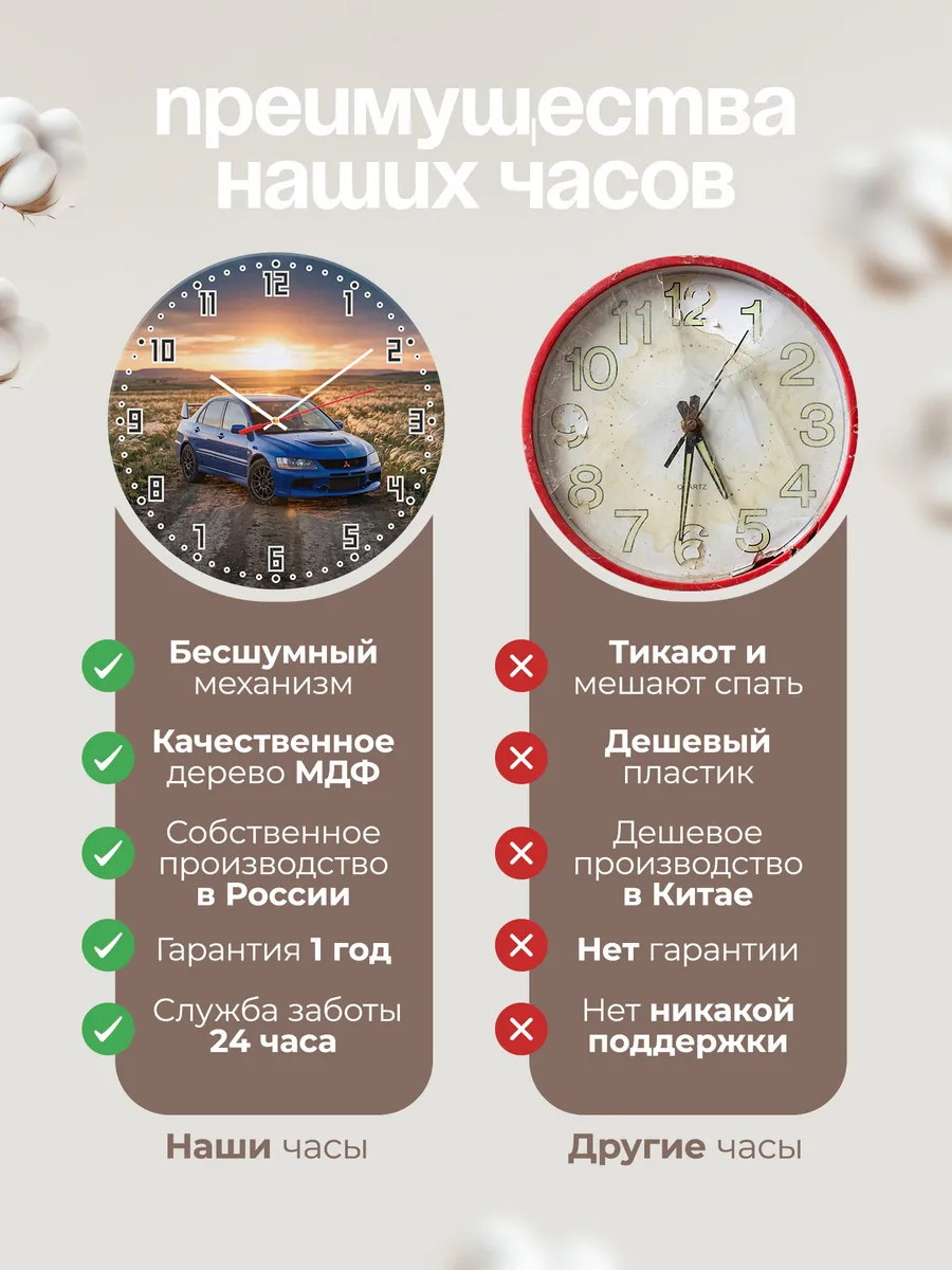 Часы настенные бесшумные Мицубиси Лансер Эво 33 см — фото 10