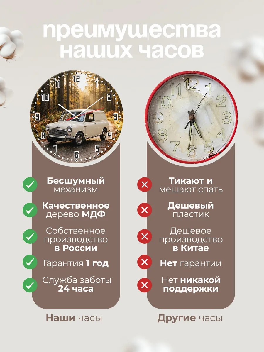 Часы настенные бесшумные Мини Классик фургон 33 см — фото 10
