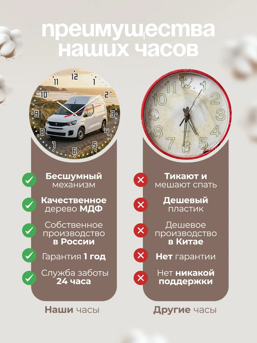 Часы настенные бесшумные Пежо Боксер фургон 33 см — фото 10