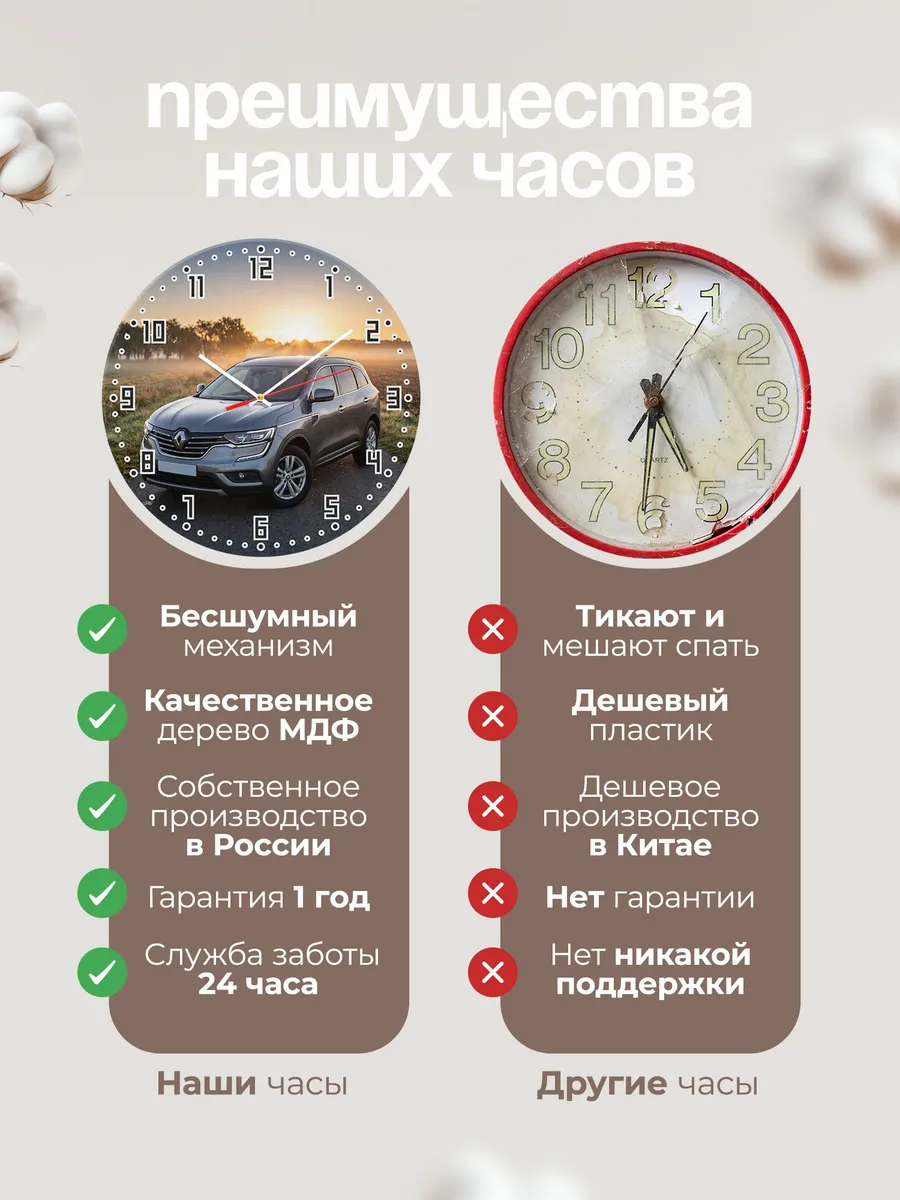 Часы настенные бесшумные Рено Колеос 33 см — фото 10
