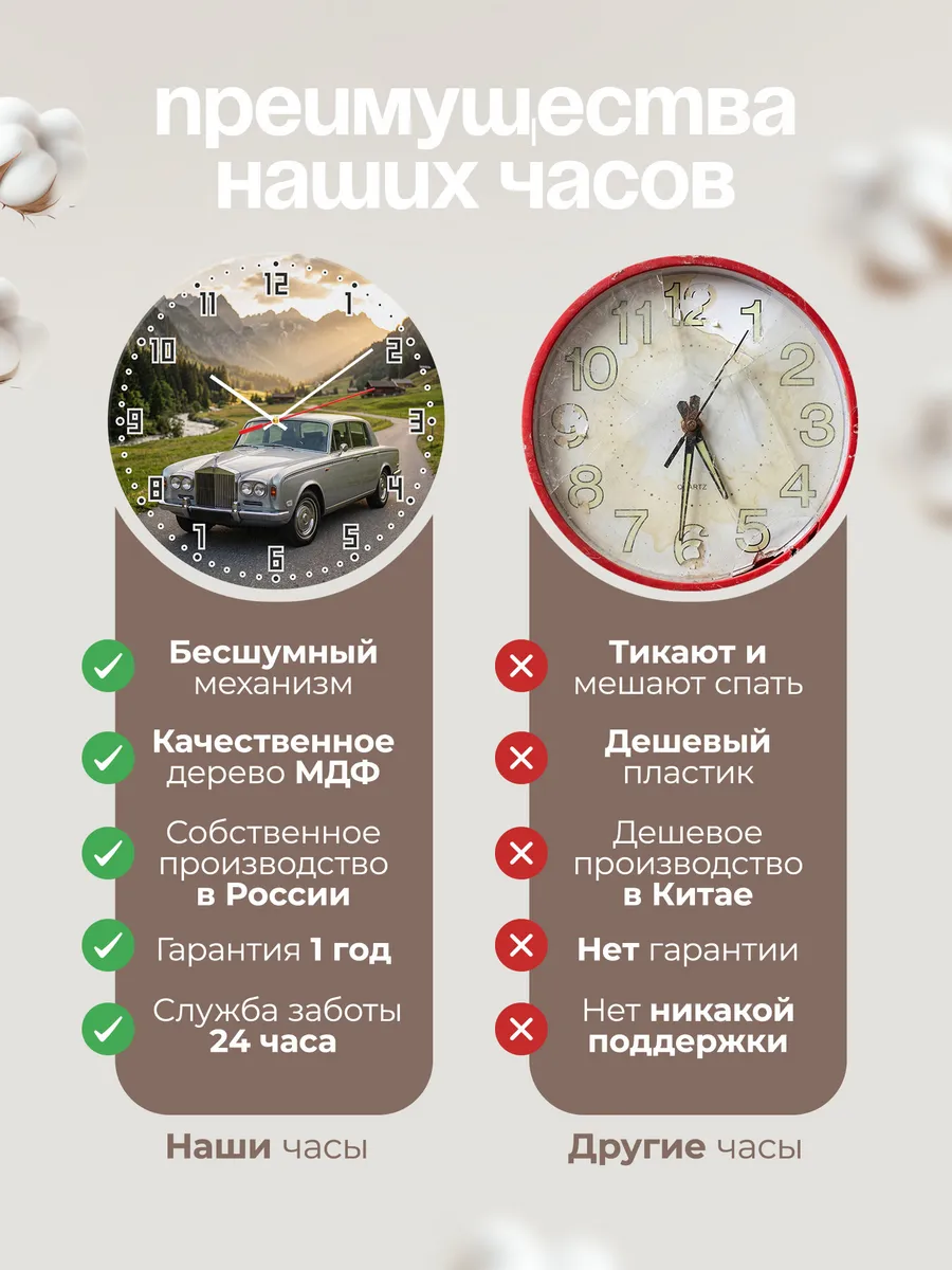Часы настенные бесшумные Роллс-Ройс Сильвер Шэдоу 33 см — фото 10