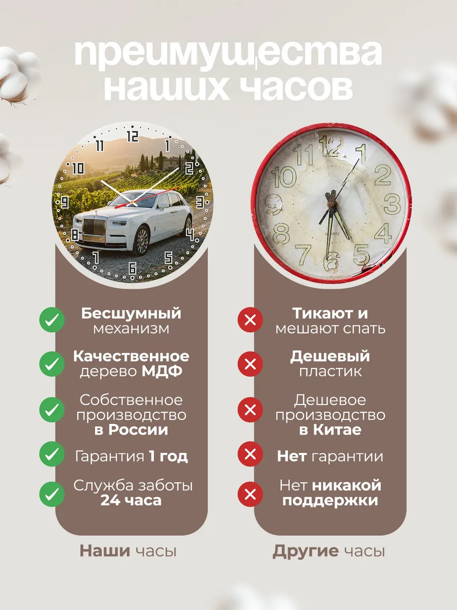 Часы настенные бесшумные Роллс-Ройс Фантом 33 см — фото 10