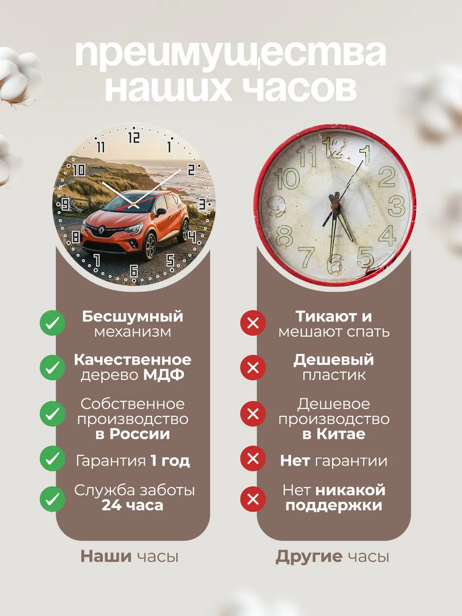 Часы настенные бесшумные Рено Каптюр 33 см — фото 10