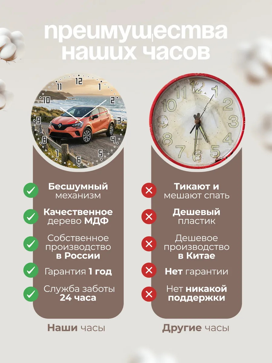 Часы настенные бесшумные Рено Каптюр кроссовер 33 см — фото 10