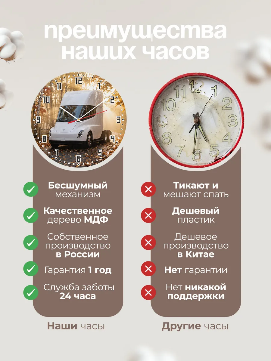 Часы настенные бесшумные Тесла Семи тягач 33 см — фото 10