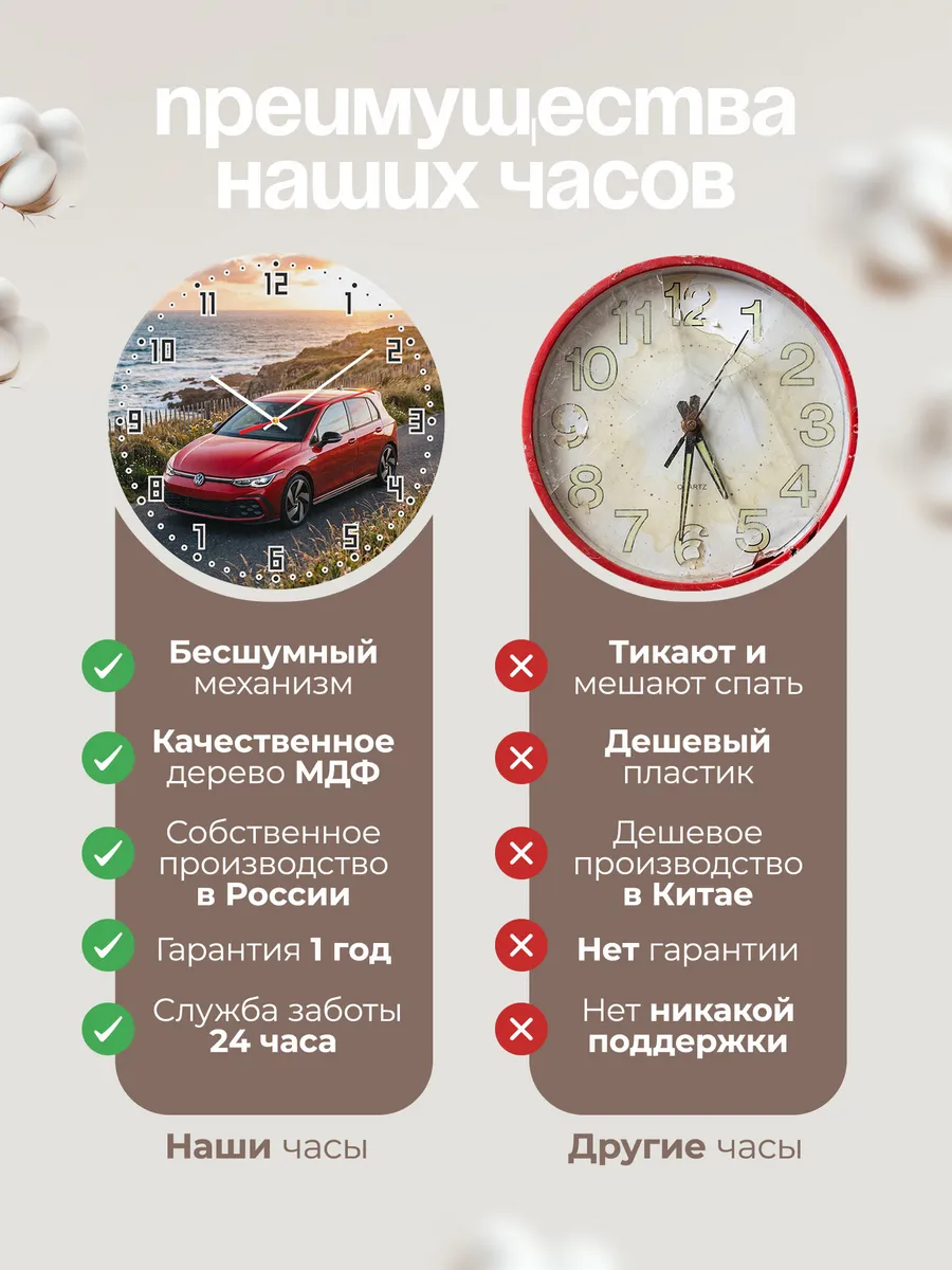 Часы настенные бесшумные Фольксваген Гольф GTI 33 см — фото 10