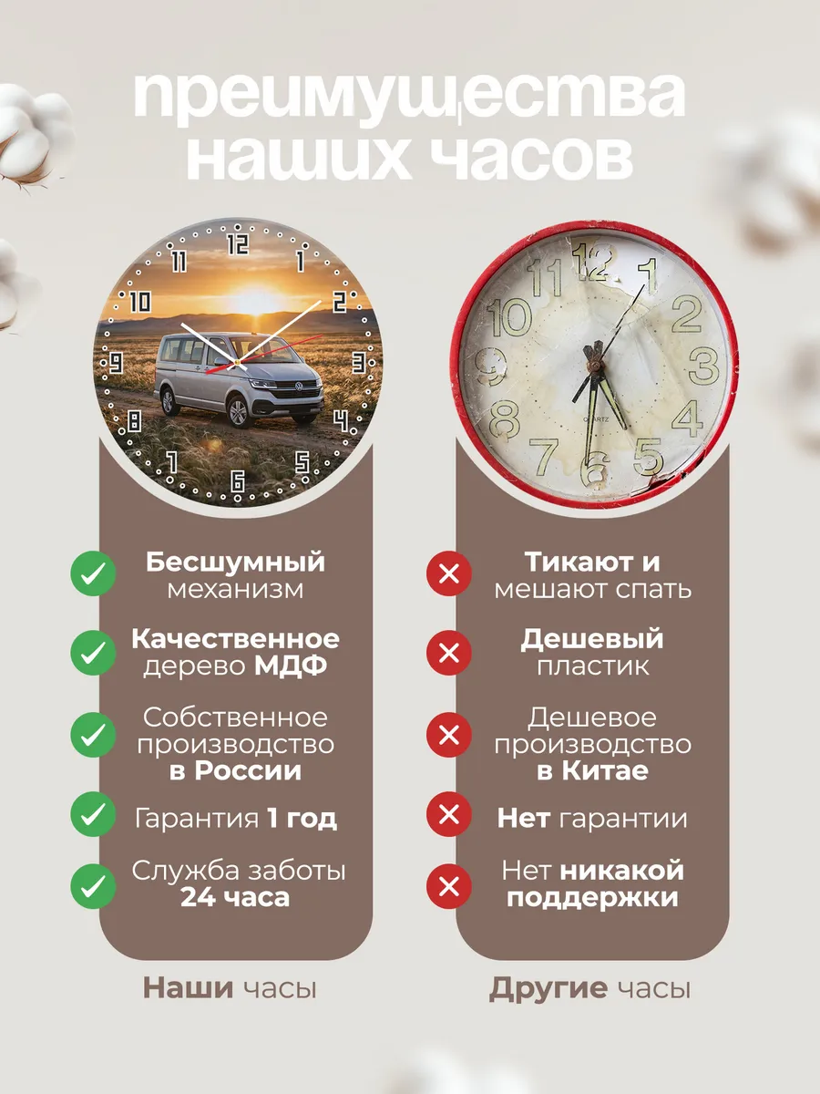 Часы настенные бесшумные Фольксваген Каравелла 33 см — фото 10