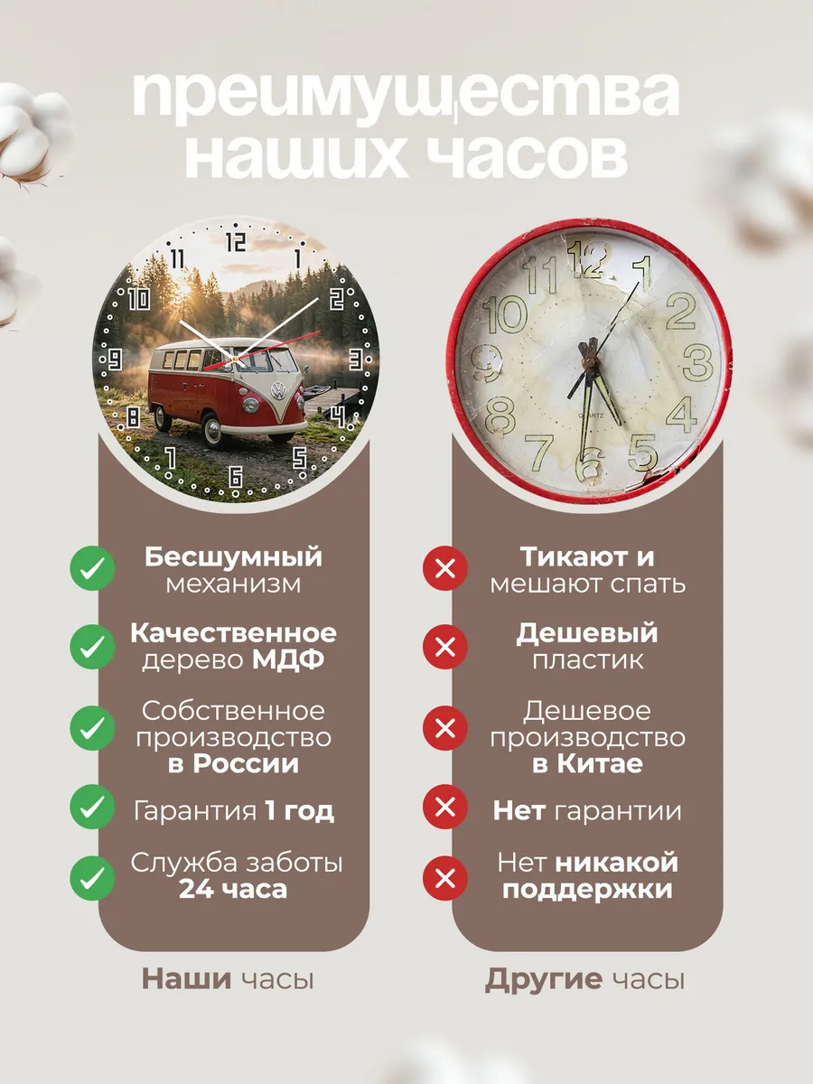 Часы настенные бесшумные Фольксваген Транспортер T1 33 см — фото 10