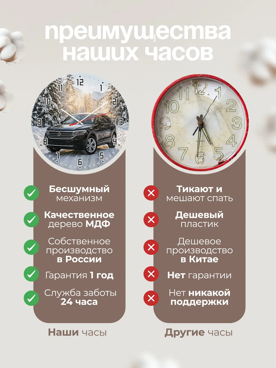 Часы настенные бесшумные Фольксваген Туарег 33 см — фото 10