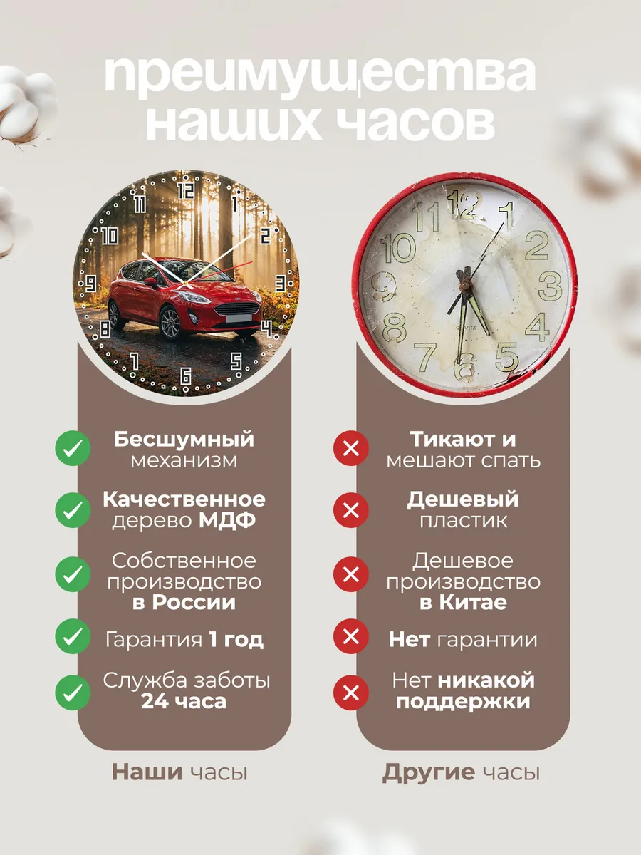 Часы настенные бесшумные Форд Фокус 33 см — фото 10