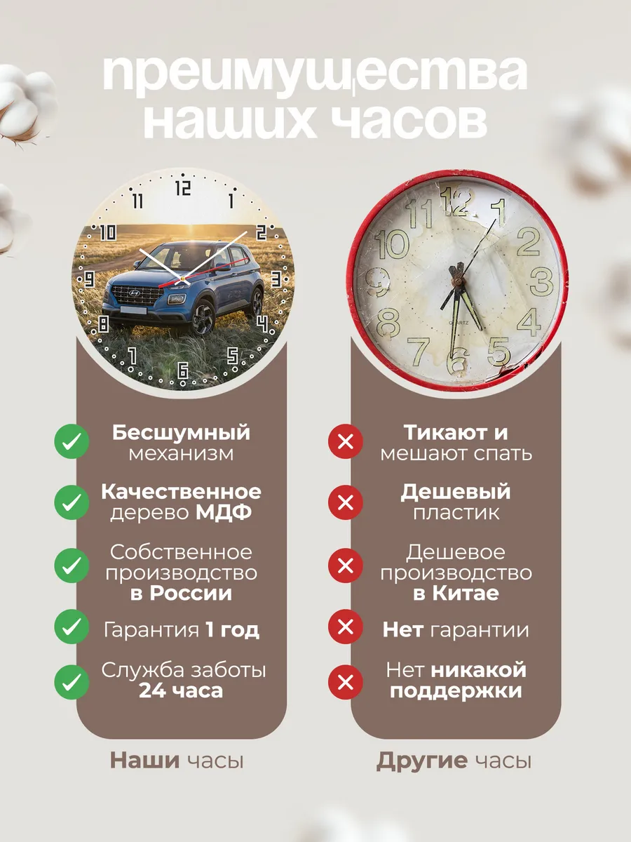 Часы настенные бесшумные Хендэ Крета 33 см — фото 10