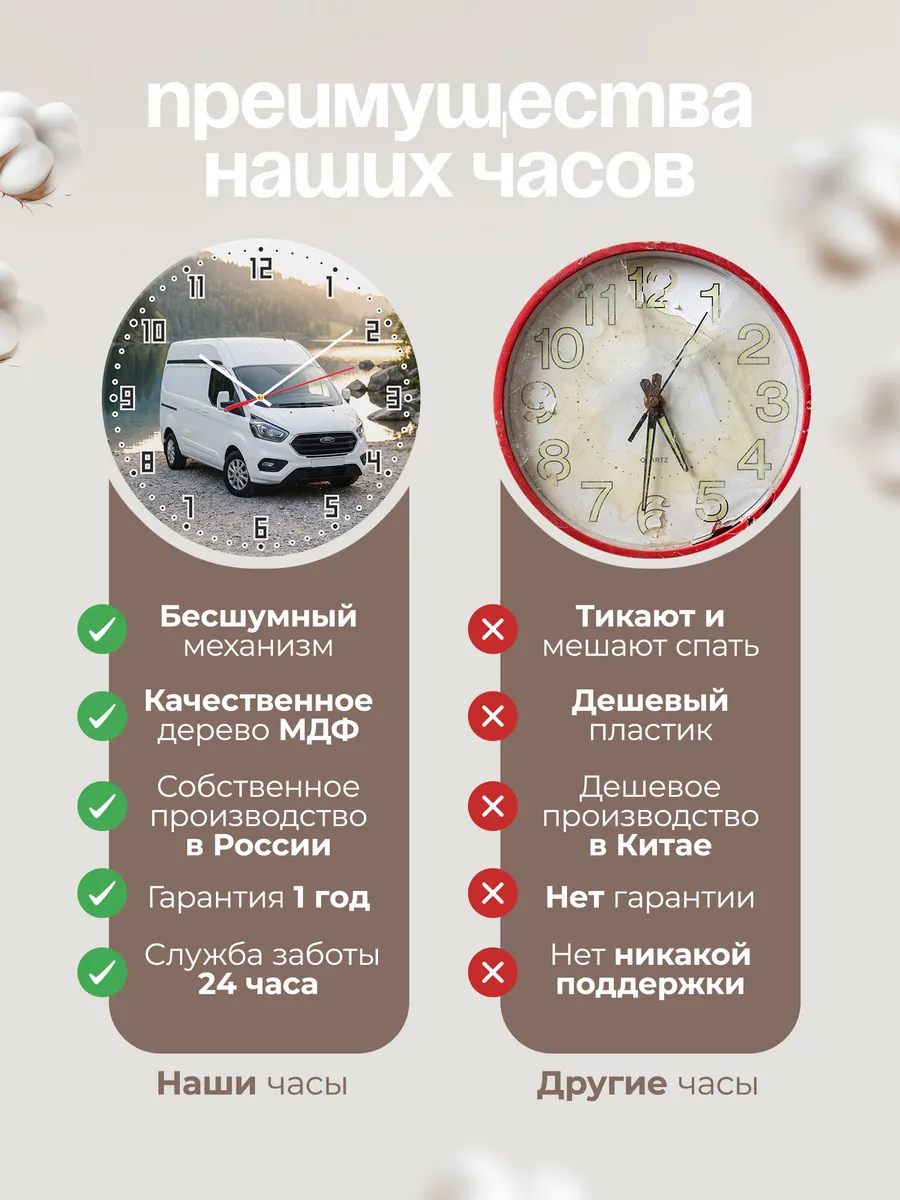 Часы настенные бесшумные Форд Транзит фургон 33 см — фото 10