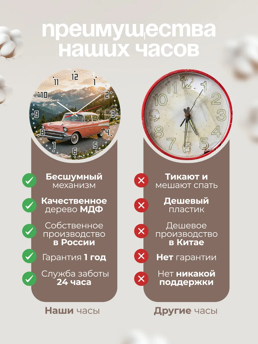 Часы настенные бесшумные Шевроле Бел Эйр 33 см — фото 10