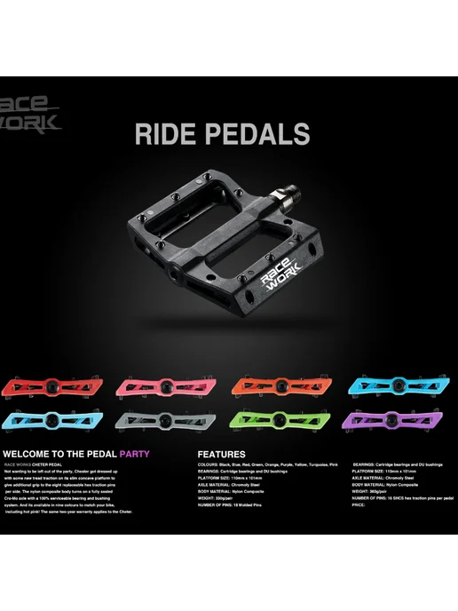 RACEWORK Педали MTB из Nylon 9 16 дюйма Зеленый, Cyan, синий, фото 3