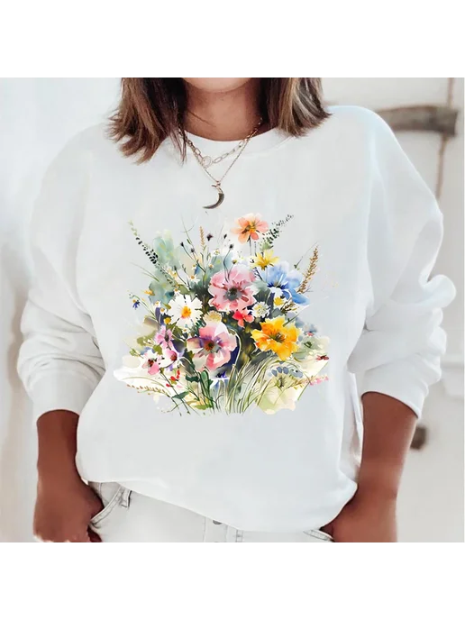 WGTD WISH Толстовка с цветочным рисунком маслом, женская мода, винтажн, зеленый, фото 2