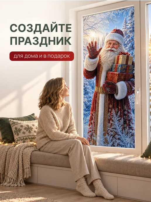 StikWinter Новогодняя наклейка на окна пленка декоративная, голубой, фото 8