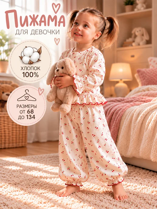 LITTLE SO Пижама для девочки в рубчик, белый