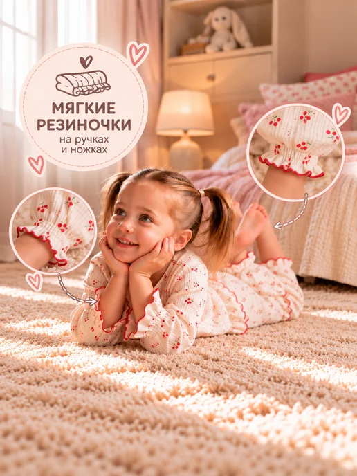 LITTLE SO Пижама для девочки в рубчик, белый, фото 3