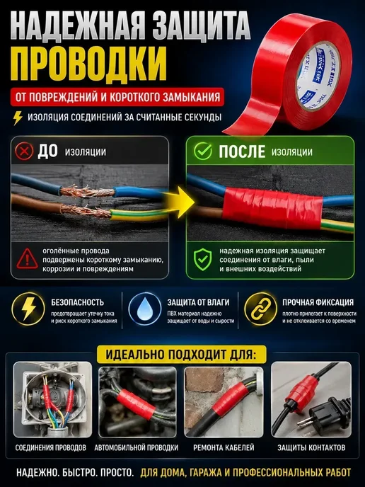 мили24 1 Изолента ПВХ электроизоляционная 18мм 18м для кабеля, 18 м