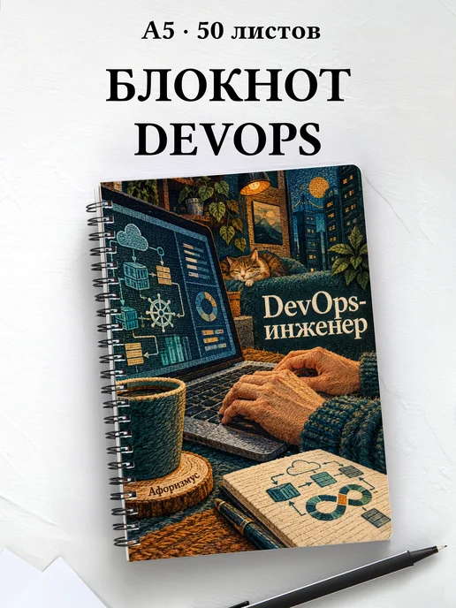 Блокнот DevOps-инженера с мотивирующими цитатами