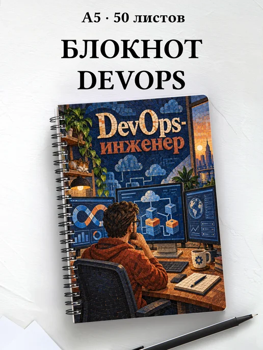 Блокнот DevOps-инженера с мотивирующими цитатами