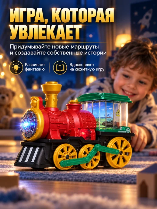 Развивающая музыкальная игрушка для малышей паровоз с паром, вариант, фото 8