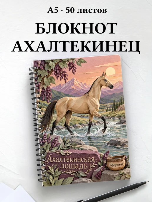 Блокнот Ахалтекинская лошадь с мотивирующими цитатами