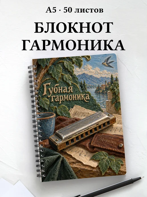 Блокнот Губная гармоника с мотивирующими цитатами
