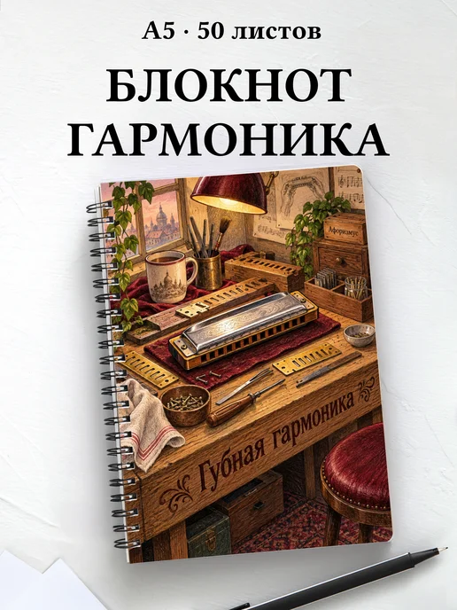 Блокнот Губная гармоника с мотивирующими цитатами