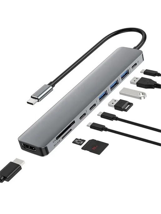 Нет бренда Док-станция USB-C 9-в-1 для ноутбука, вариант, фото 5