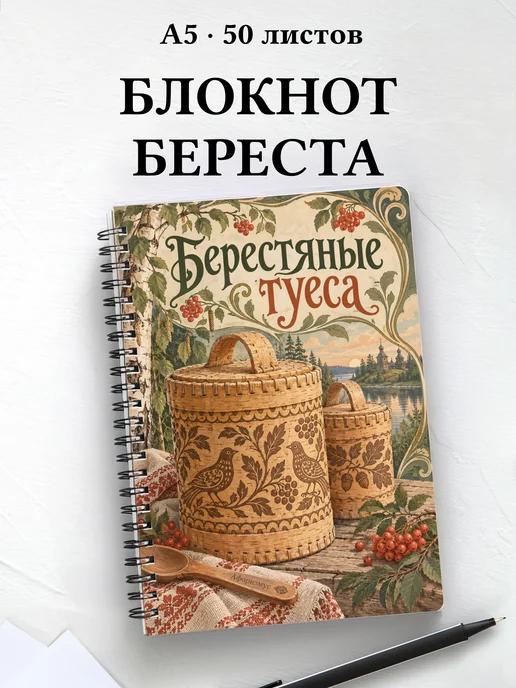 Блокнот Берестяные туеса с мотивирующими цитатами